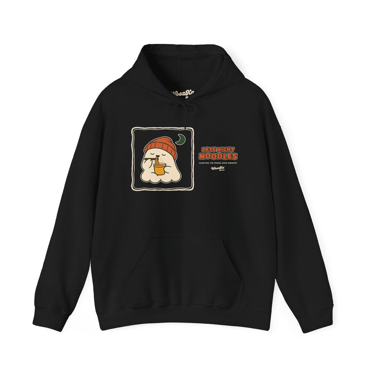 WoozKa Brands Late Night Noodles Ghost Hoodie, Wide Front Graphic