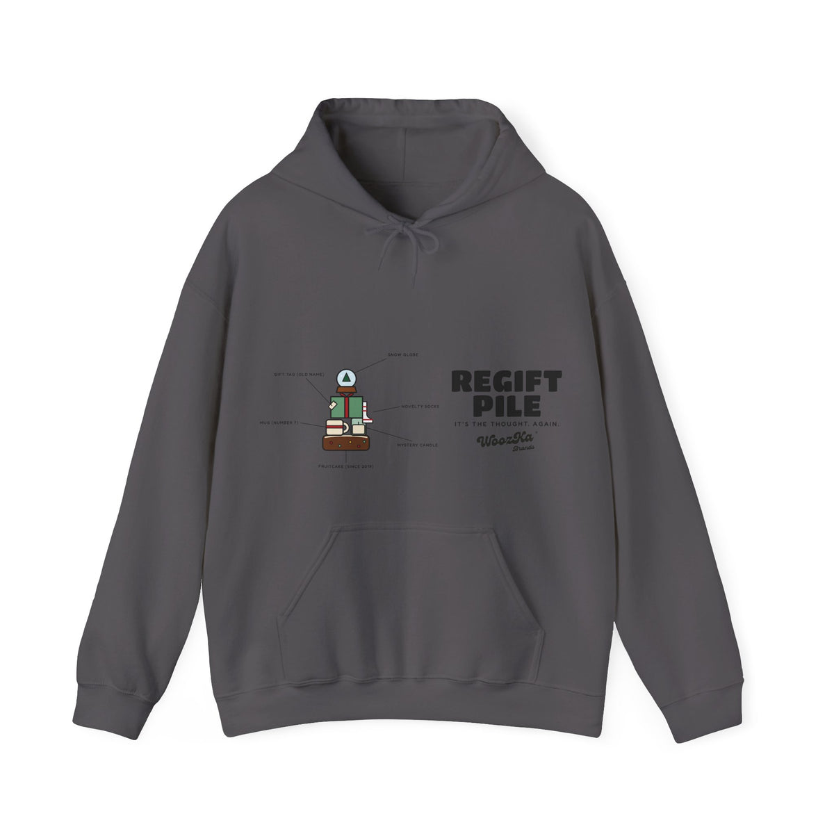 WoozKa Brands Funny Christmas Hoodie, Regift Office Party Wide Front Print