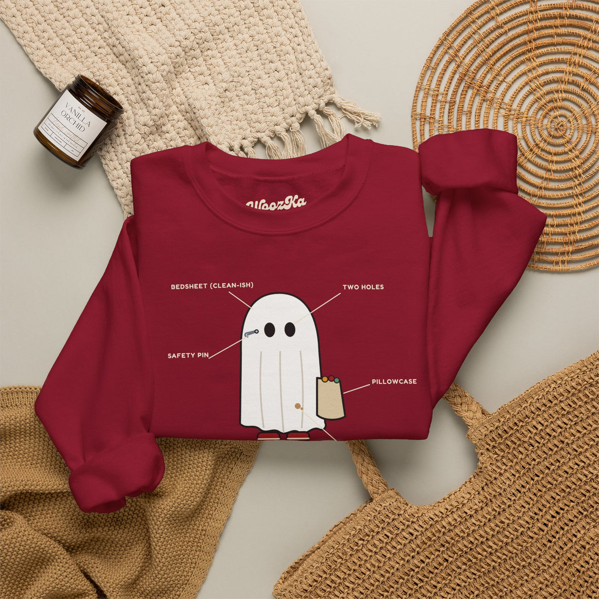 WoozKa Brands Lazy Halloween Costume Sweatshirt, Funny Ghost Front Print
