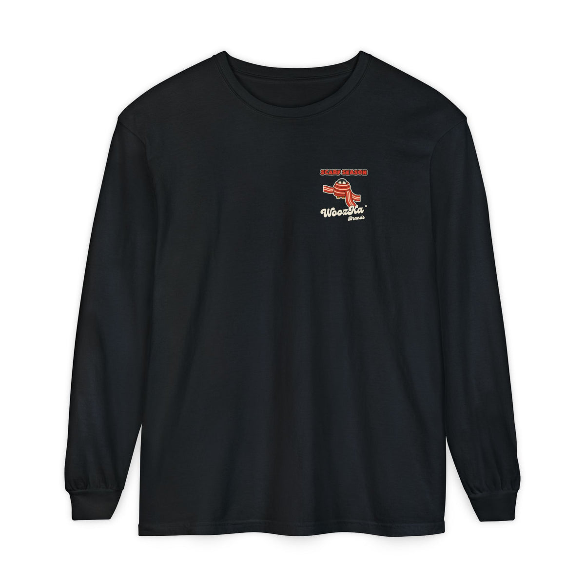WoozKa Brands Scarf Season Penguin Long Sleeve T-Shirt, Two-Sided Graphic