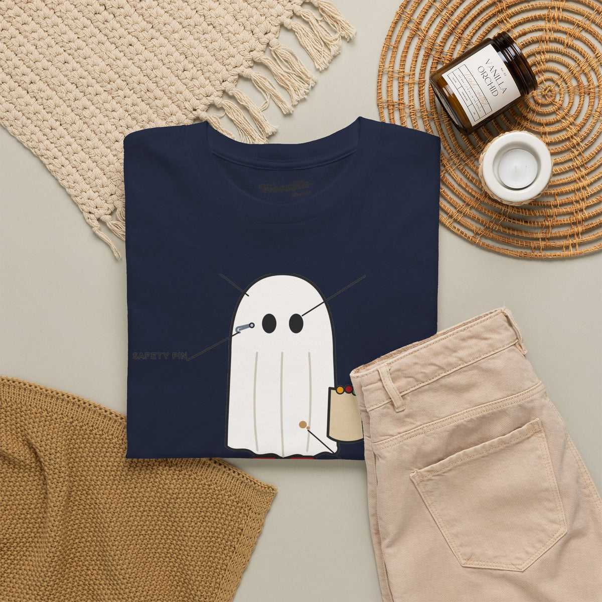 WoozKa Brands Lazy Halloween Costume T-Shirt, Funny Ghost Sheet Front Print