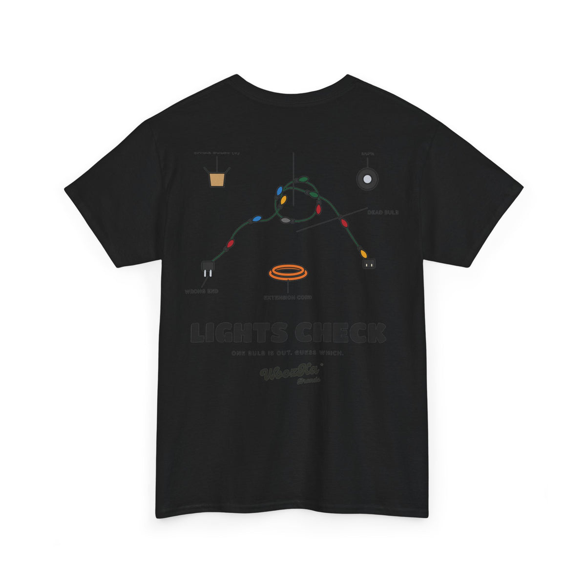 WoozKa Brands Christmas Lights T-Shirt, Funny Holiday Decorating Back Print