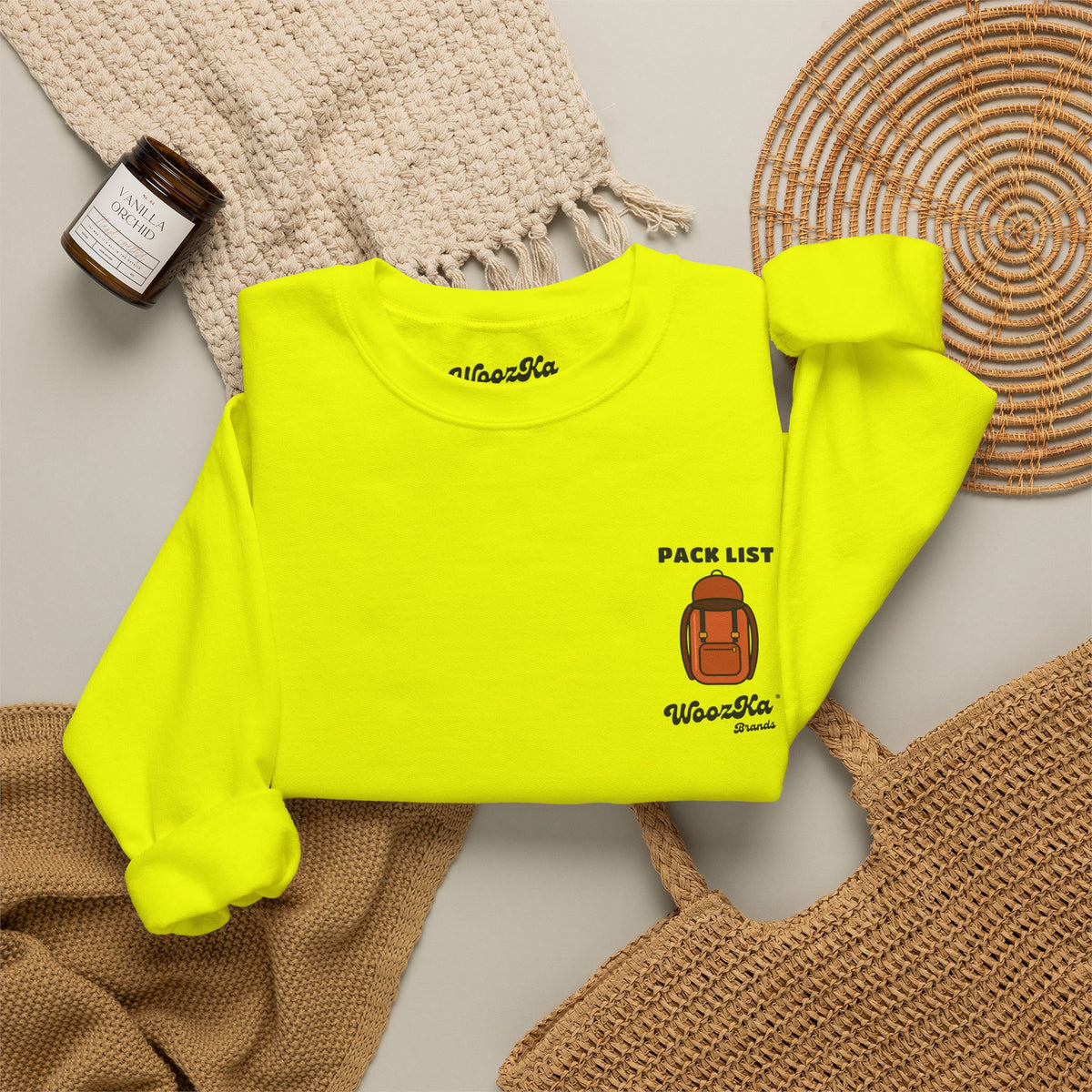 WoozKa Brands Hiking Sweatshirt, Backpacking Gear List Back Print