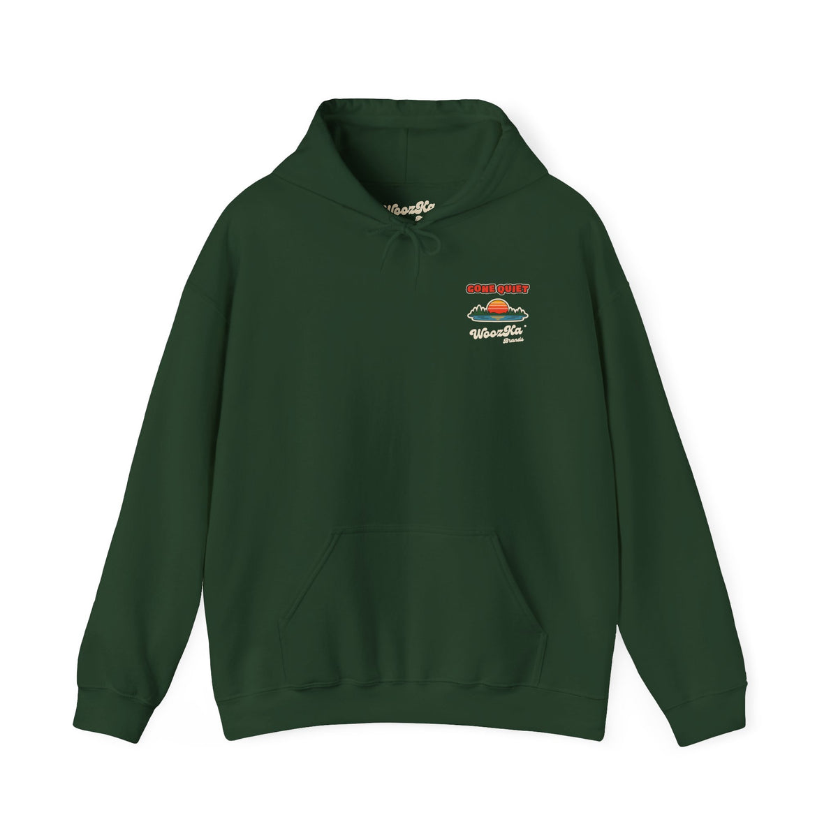 WoozKa Brands Retro Sunset Lake Hoodie, Nature Outdoors Pine Back Print