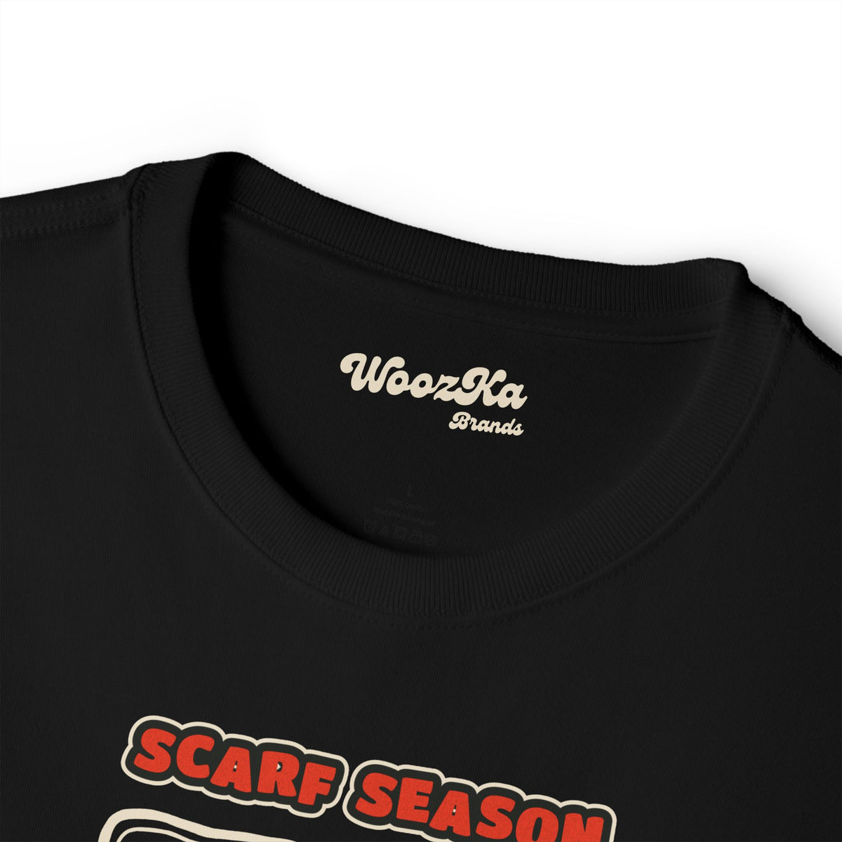 WoozKa Brands Scarf Season Penguin Oversized Boxy T-Shirt, Front Graphic