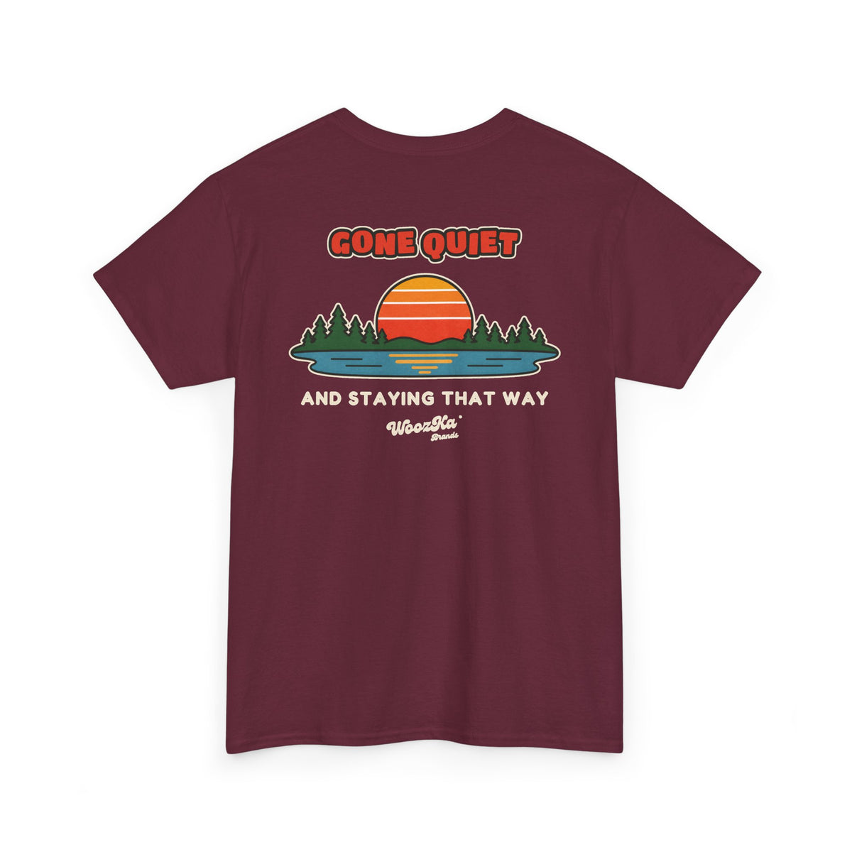 WoozKa Brands Retro Sunset Lake T-Shirt, Nature Outdoors Pine Back Print