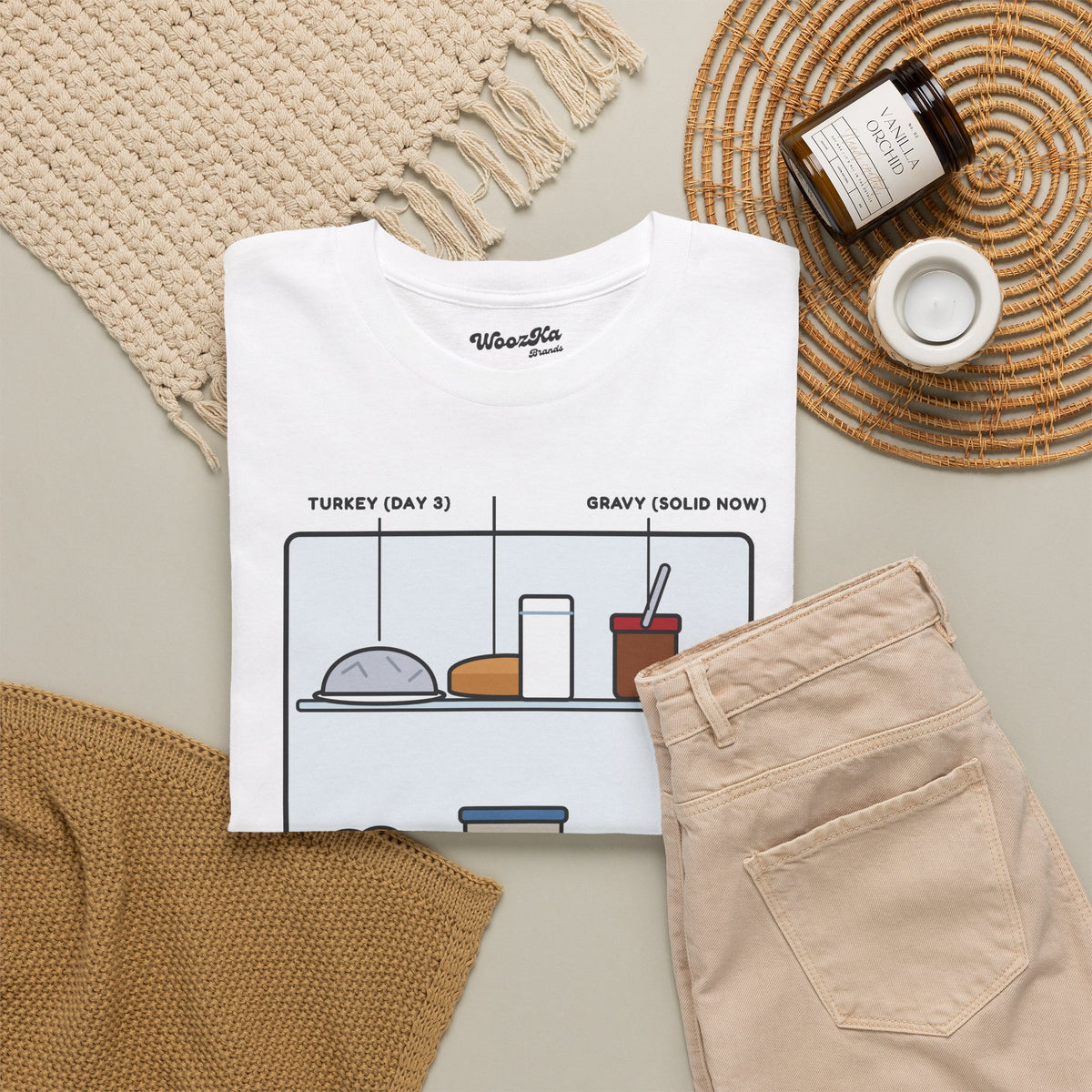 WoozKa Brands Funny Thanksgiving Leftovers T-Shirt, Turkey Pie Front Print