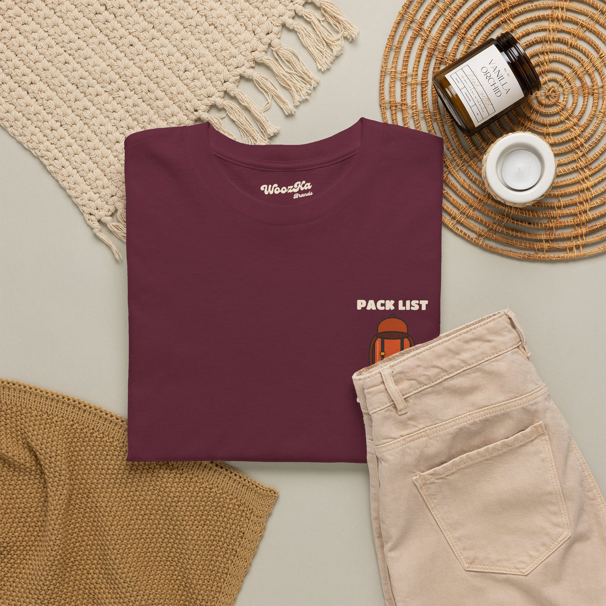 WoozKa Brands Hiking T-Shirt, Backpacking Gear List Back Print