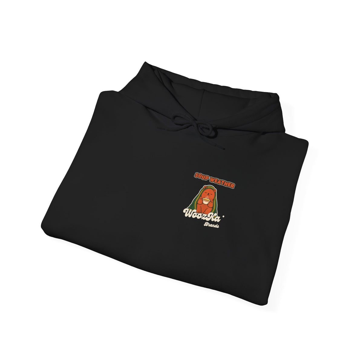 WoozKa Brands Soup Weather Bear Hoodie, Wide Back Graphic