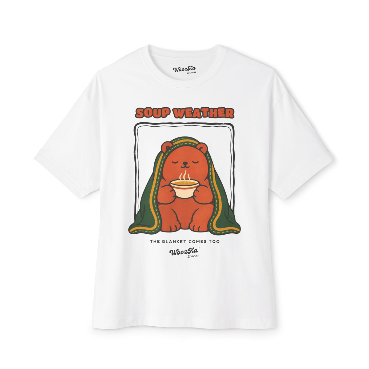WoozKa Brands Soup Weather Bear Oversized Boxy T-Shirt, Front Graphic