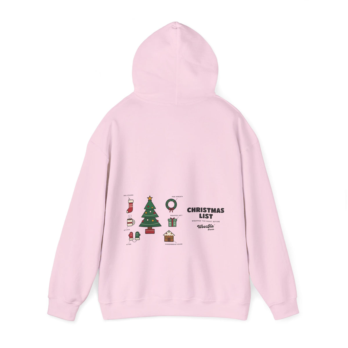 WoozKa Brands Cute Christmas Tree Hoodie, Holiday List Wide Back Print