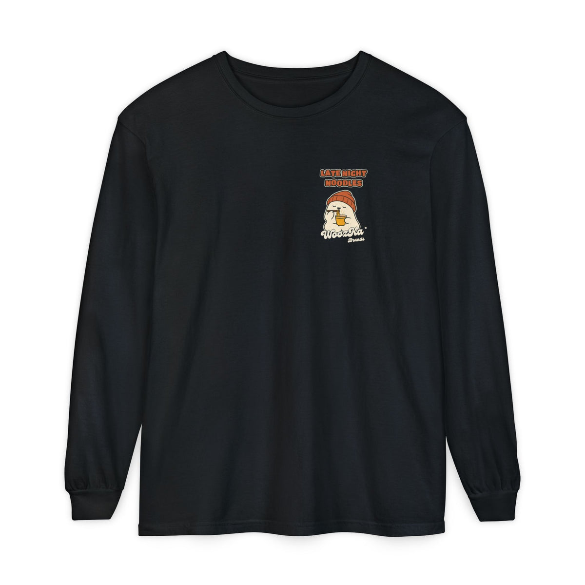 WoozKa Brands Late Night Noodles Ghost Long Sleeve T-Shirt, Two-Sided
