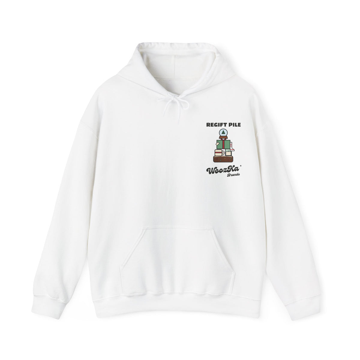 WoozKa Brands Funny Christmas Hoodie, Regift Office Party Wide Back Print