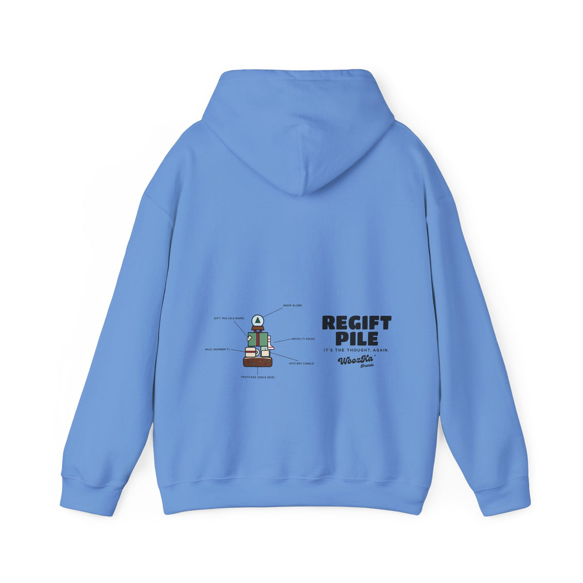 WoozKa Brands Funny Christmas Hoodie, Regift Office Party Wide Back Print
