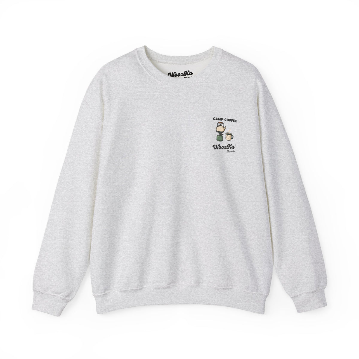 WoozKa Brands Camping Coffee Sweatshirt, Outdoor Tent Kettle Back Print