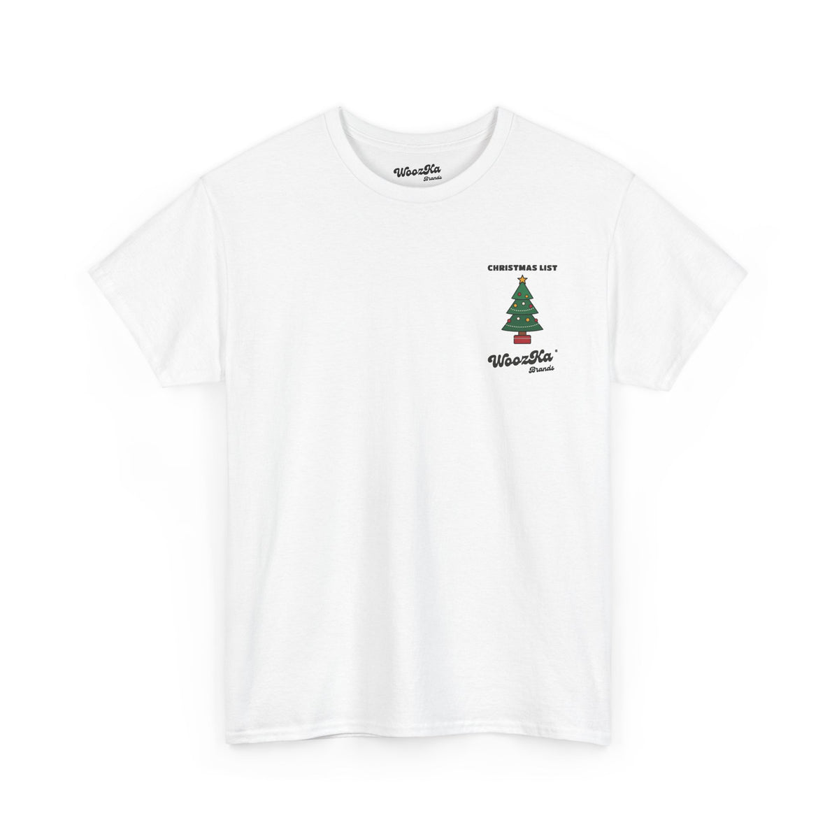 WoozKa Brands Cute Christmas Tree T-Shirt, Holiday List Back Print