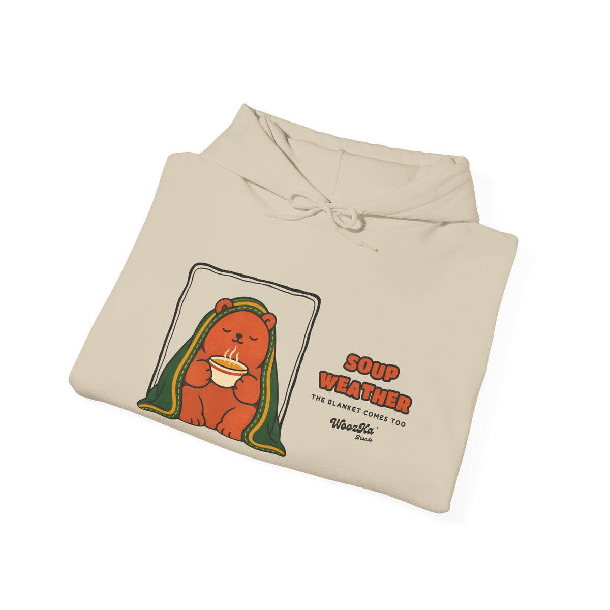 WoozKa Brands Soup Weather Bear Hoodie, Wide Front Graphic