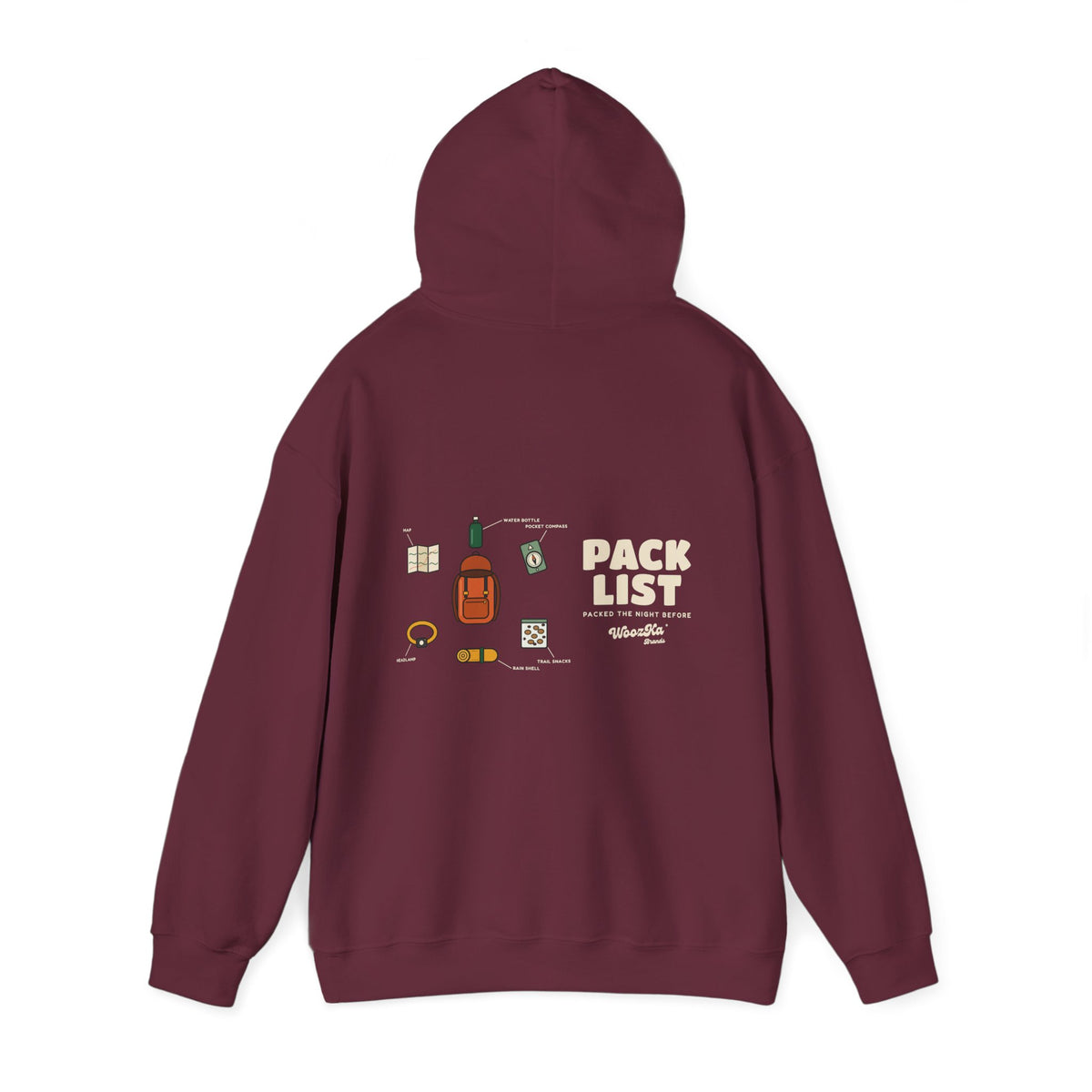 WoozKa Brands Hiking Hoodie, Backpacking Gear List Wide Back Print