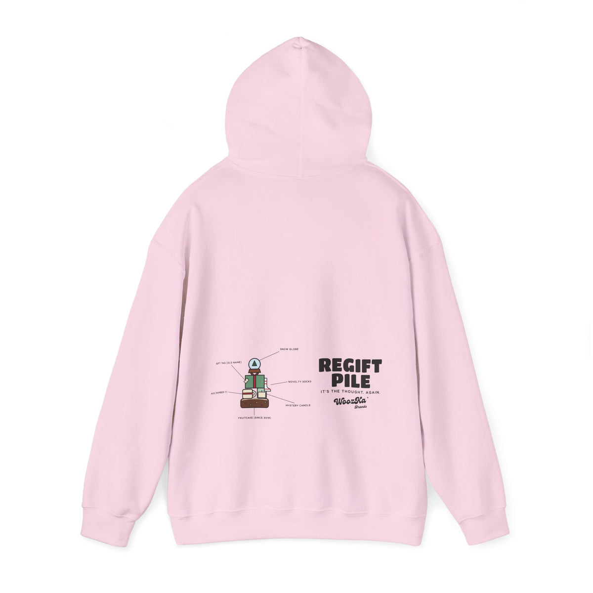WoozKa Brands Funny Christmas Hoodie, Regift Office Party Wide Back Print