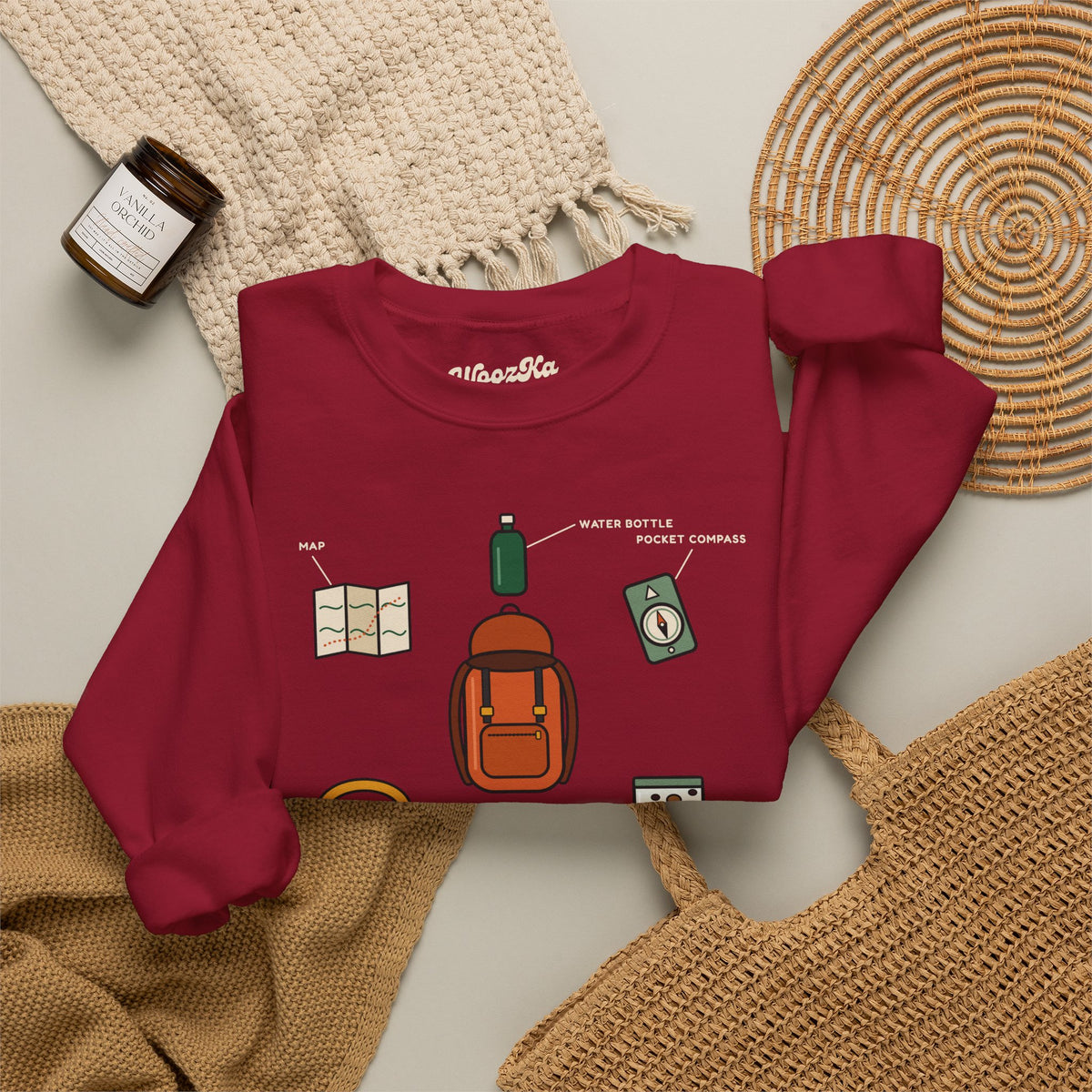 WoozKa Brands Hiking Sweatshirt, Backpacking Gear List Front Print
