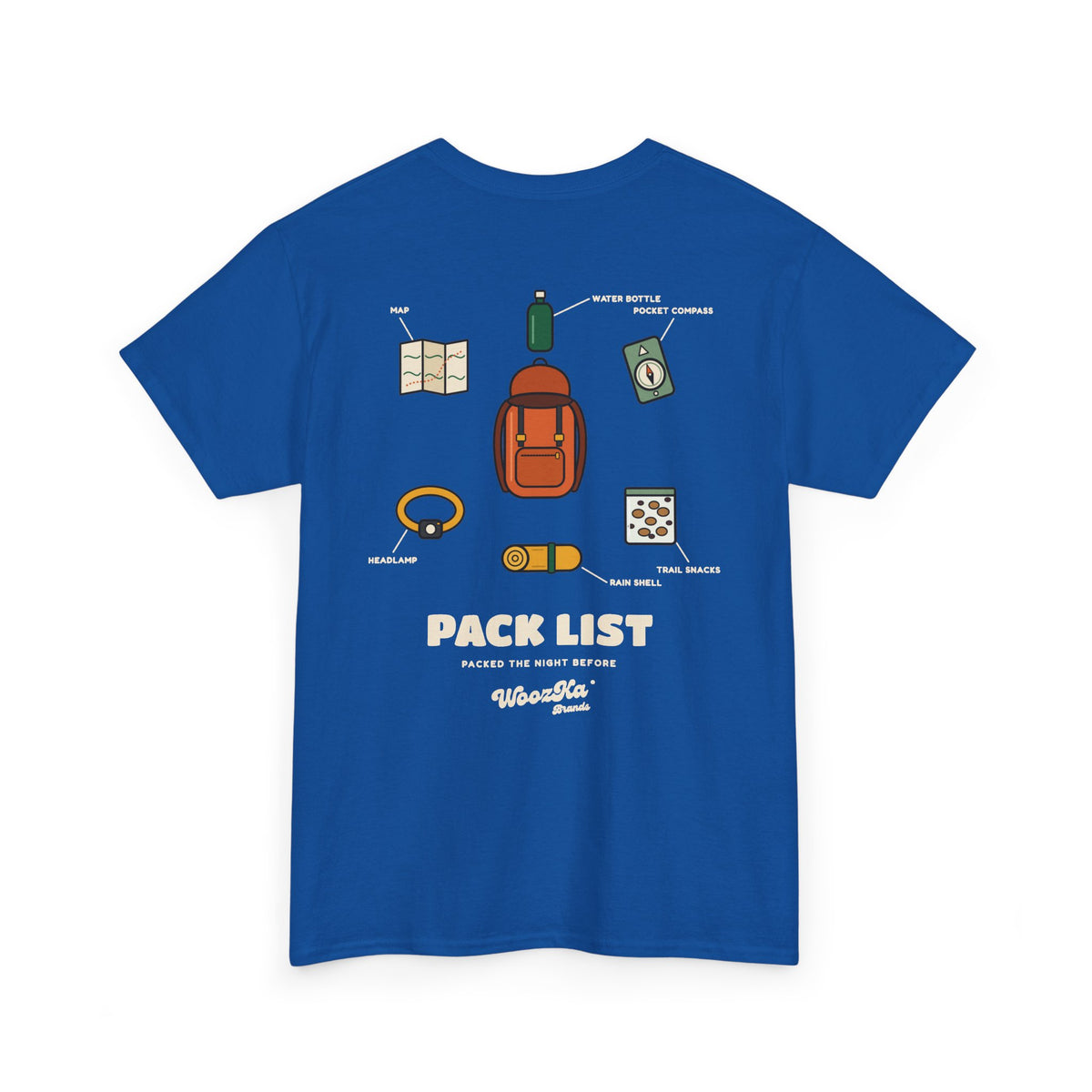 WoozKa Brands Hiking T-Shirt, Backpacking Gear List Back Print