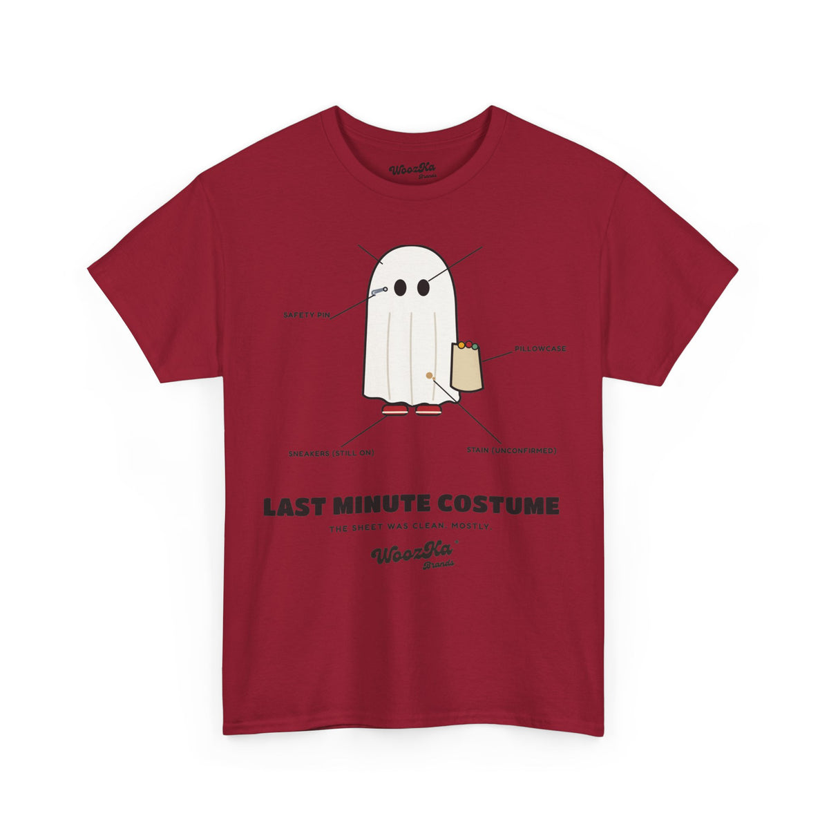 WoozKa Brands Lazy Halloween Costume T-Shirt, Funny Ghost Sheet Front Print