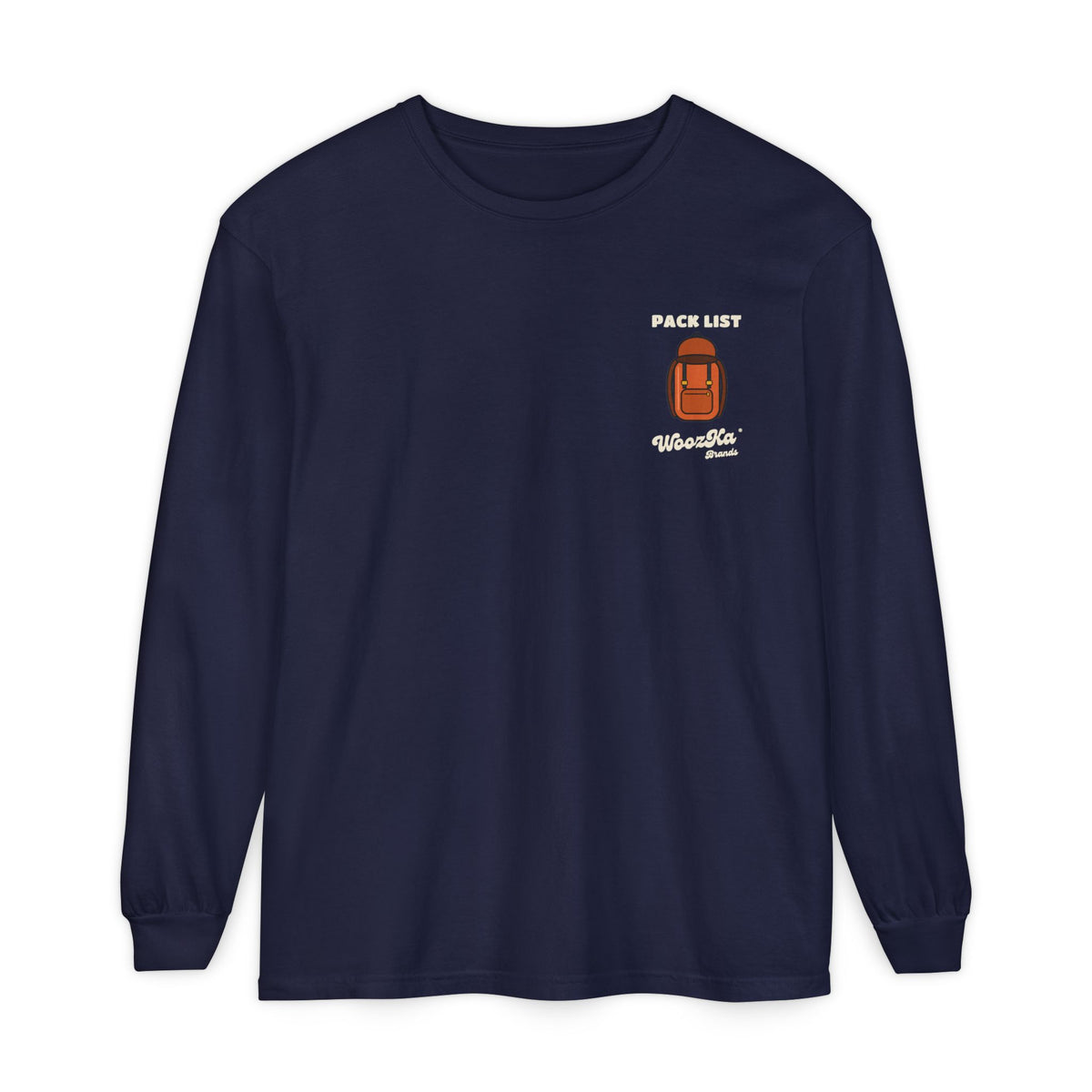 WoozKa Brands Hiking Long Sleeve Tee, Backpacking Gear List Back Print