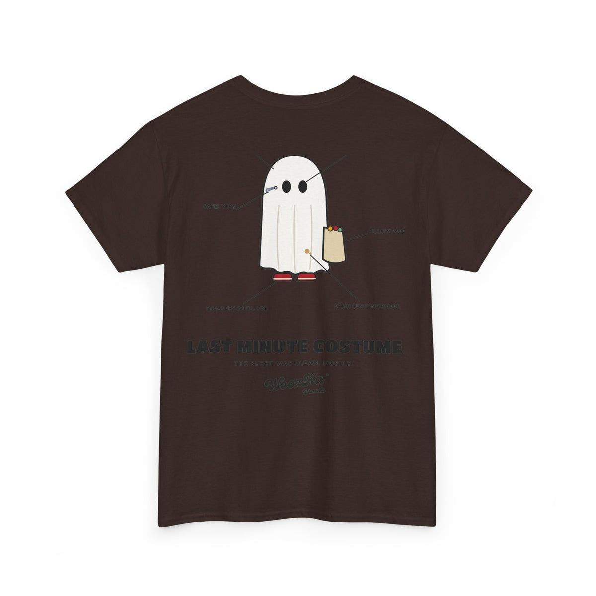 WoozKa Brands Lazy Halloween Costume T-Shirt, Funny Ghost Sheet Back Print