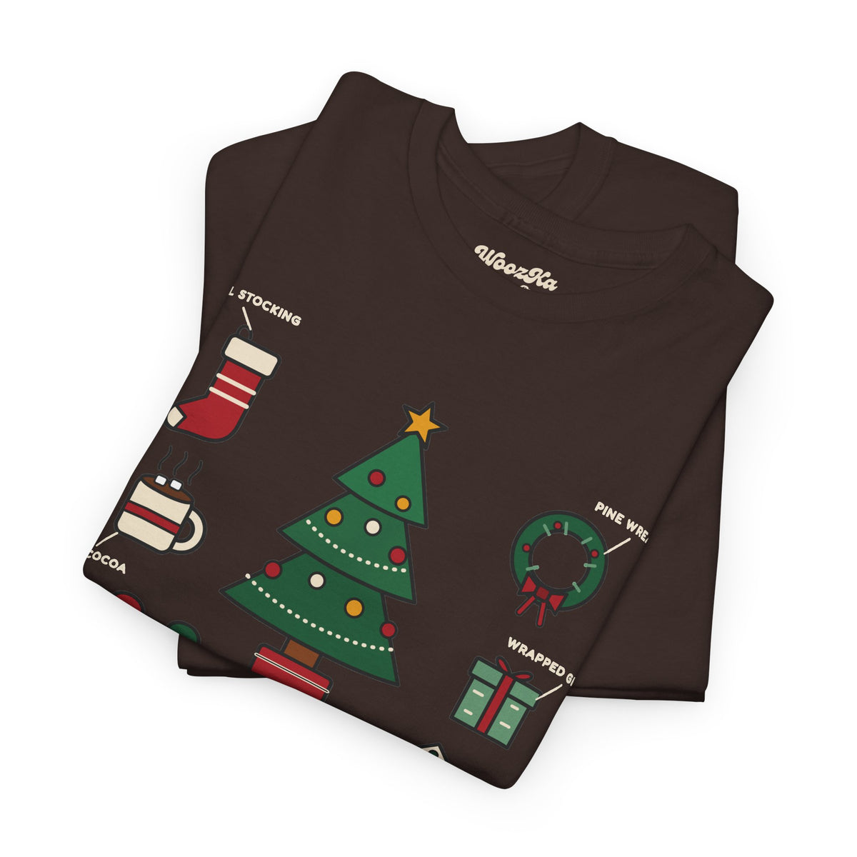 WoozKa Brands Cute Christmas Tree T-Shirt, Holiday List Front Print