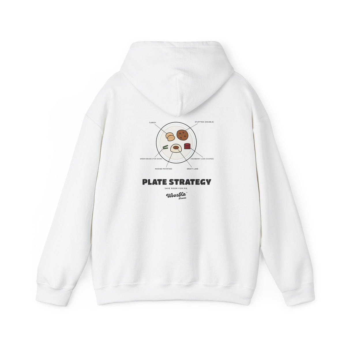 WoozKa Brands Funny Thanksgiving Hoodie, Turkey Dinner Plate Back Print