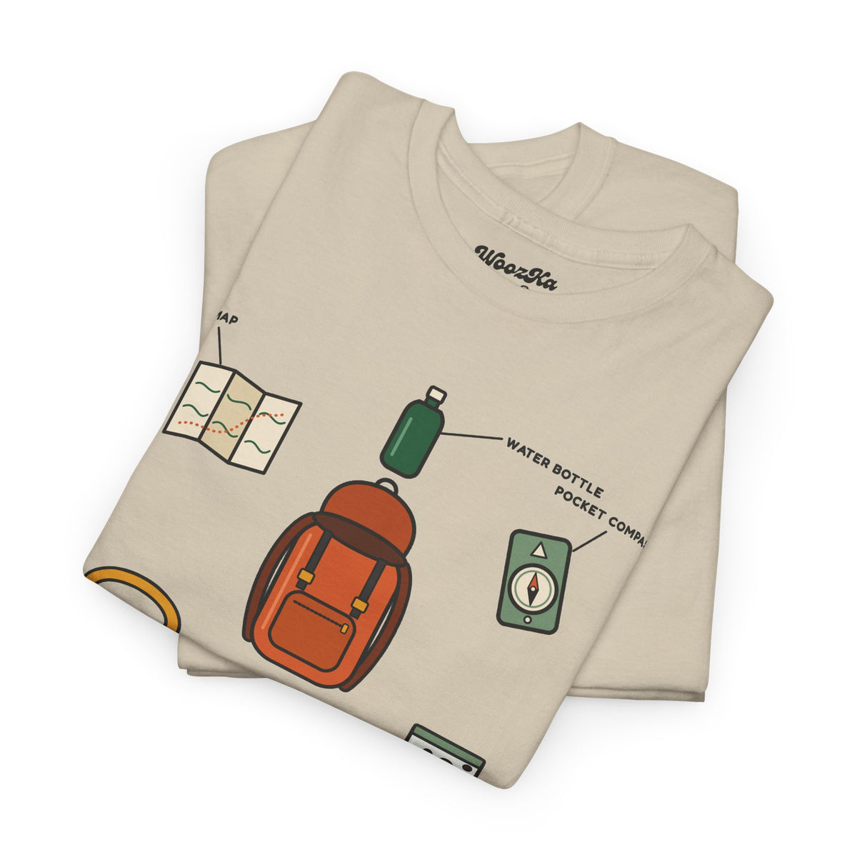 WoozKa Brands Hiking T-Shirt, Backpacking Gear List Front Print