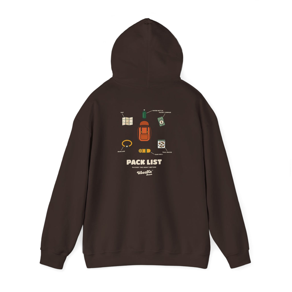WoozKa Brands Hiking Hoodie, Backpacking Gear List Back Print