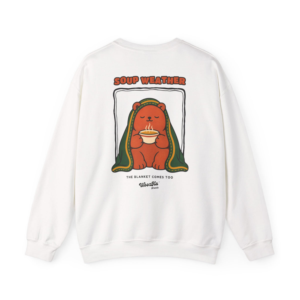 WoozKa Brands Soup Weather Bear Crewneck Sweatshirt, Front and Back Graphic