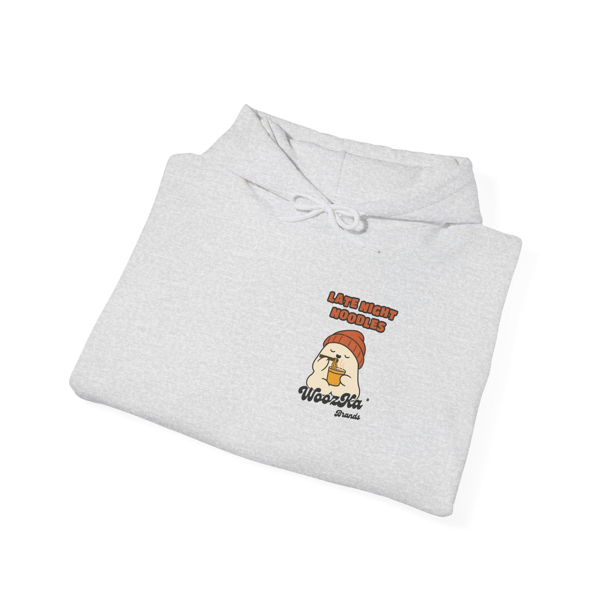WoozKa Brands Late Night Noodles Ghost Hoodie, Wide Back Graphic
