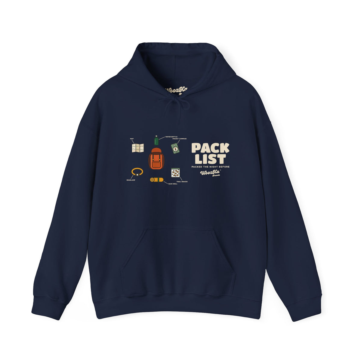 WoozKa Brands Hiking Hoodie, Backpacking Gear List Wide Front Print