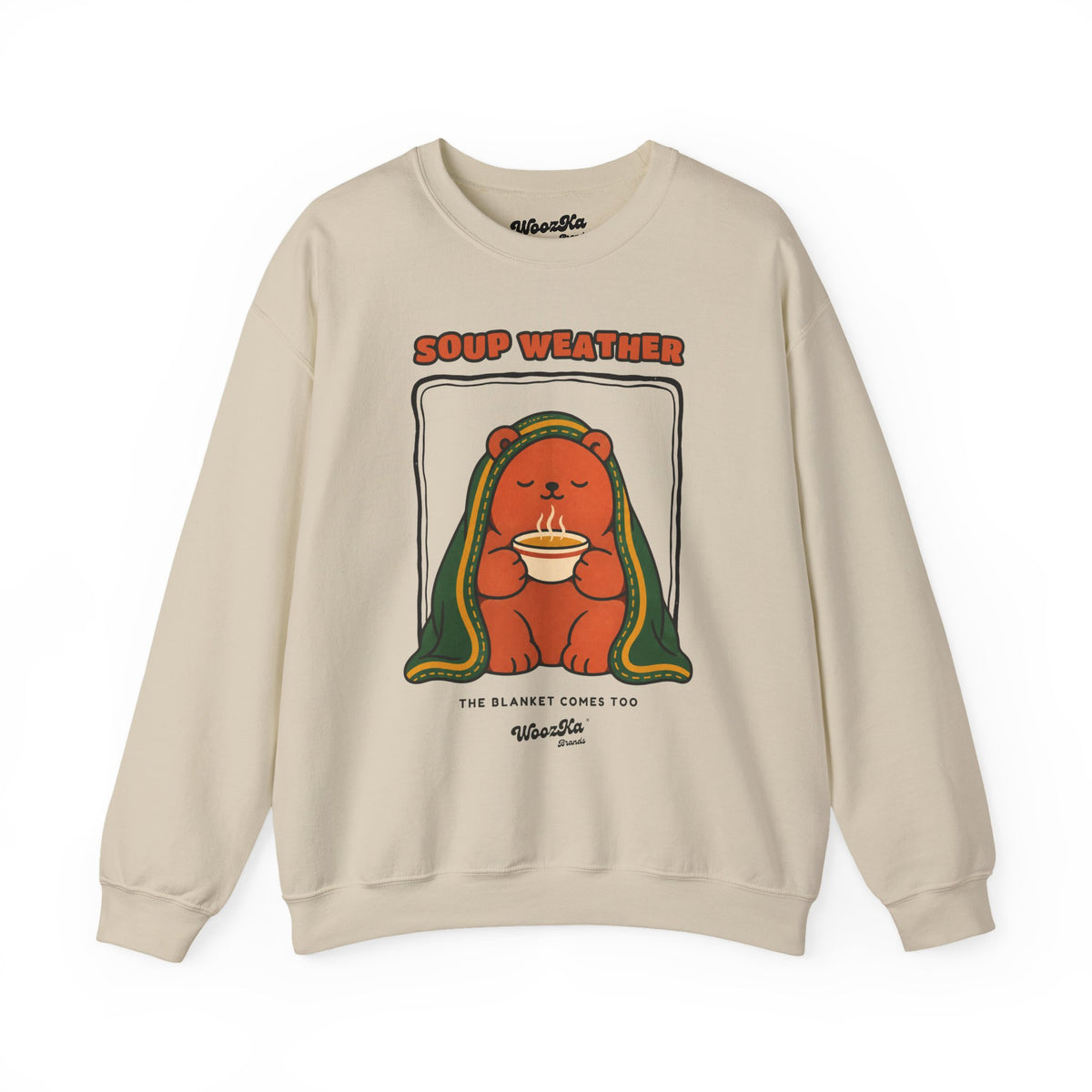 WoozKa Brands Soup Weather Bear Crewneck Sweatshirt, Front Graphic