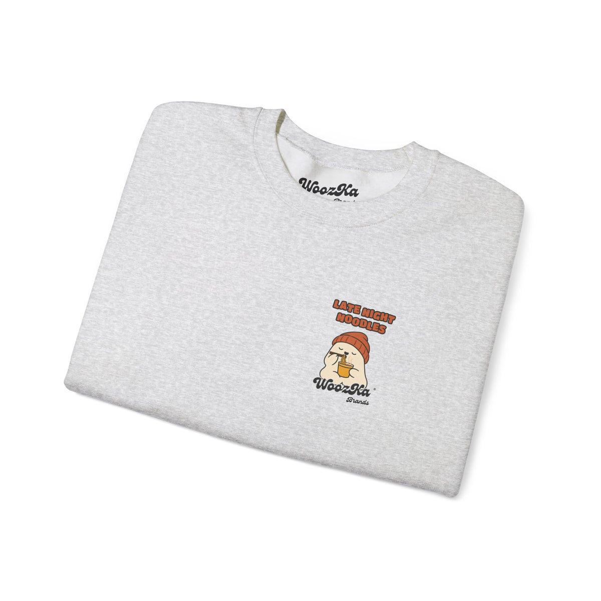 WoozKa Brands Late Night Noodles Ghost Crewneck Sweatshirt, Two-Sided