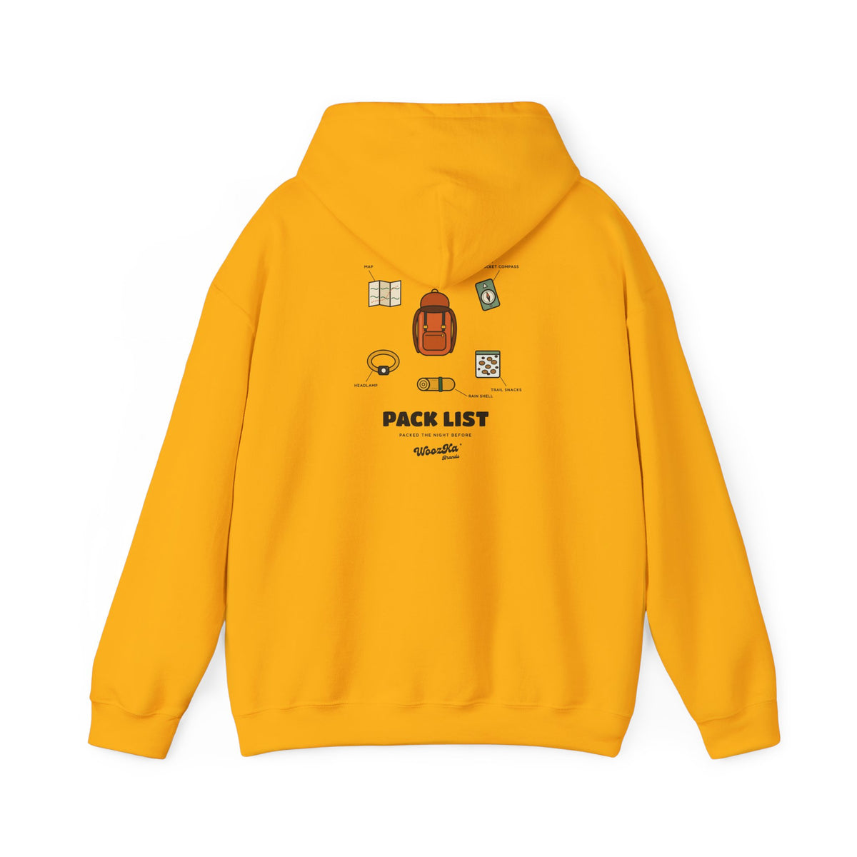 WoozKa Brands Hiking Hoodie, Backpacking Gear List Back Print