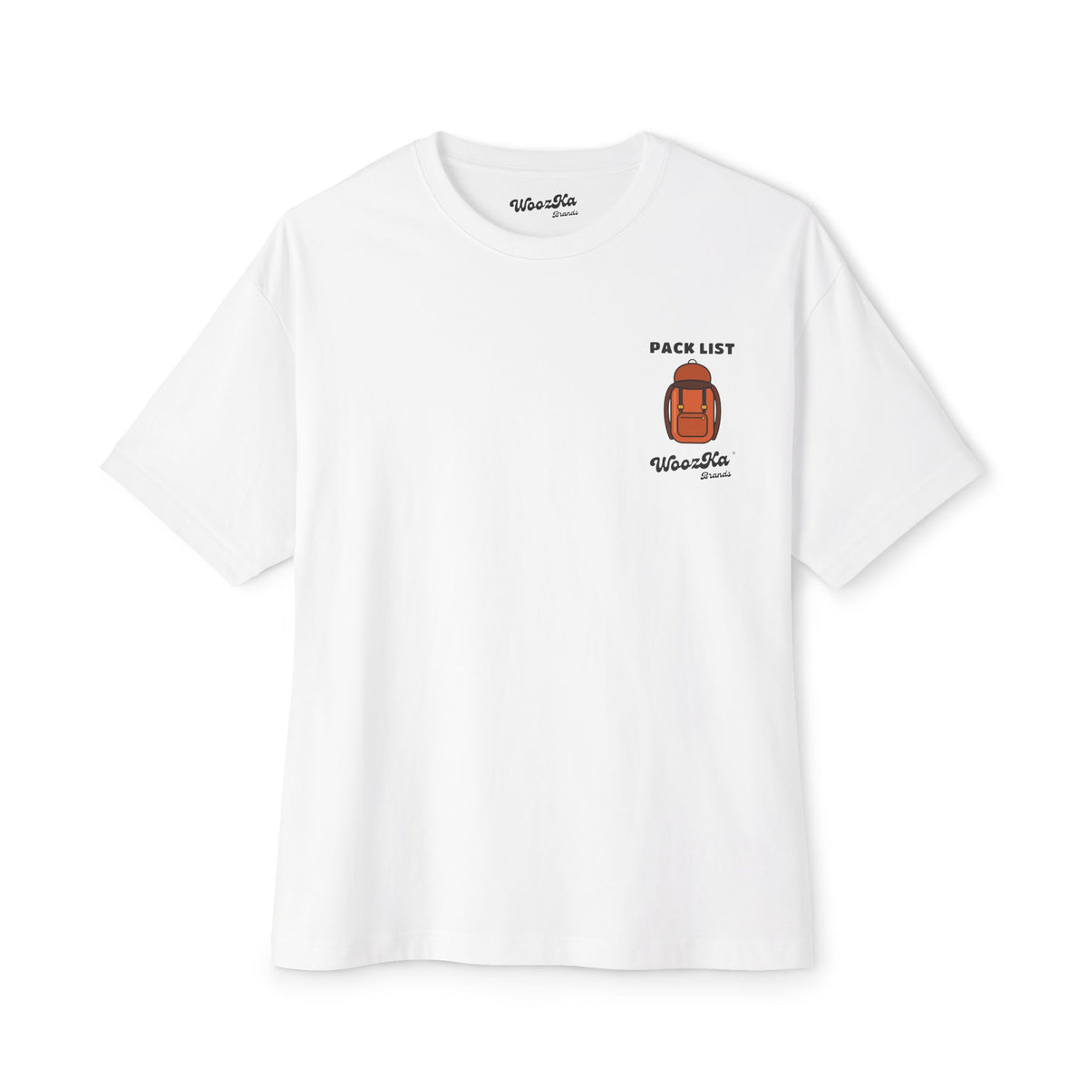 WoozKa Brands Hiking Oversized Tee, Backpacking Gear List Back Print