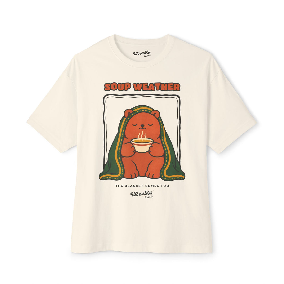 WoozKa Brands Cute Bear Fall Oversized Tee, Cozy Soup Lover Front Print