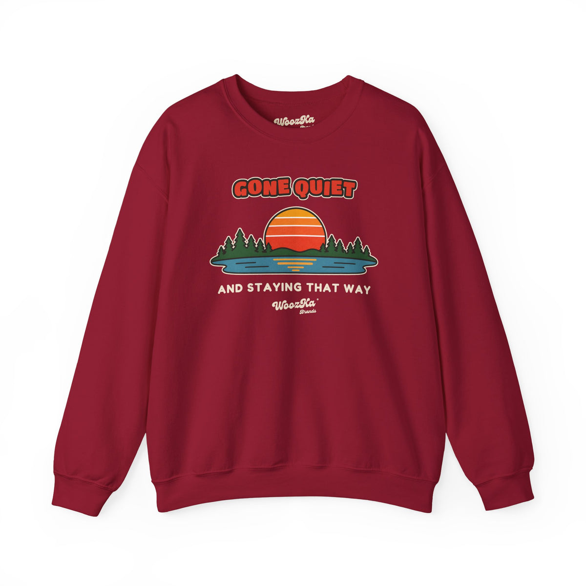 WoozKa Brands Retro Sunset Lake Sweatshirt, Nature Outdoors Front Print