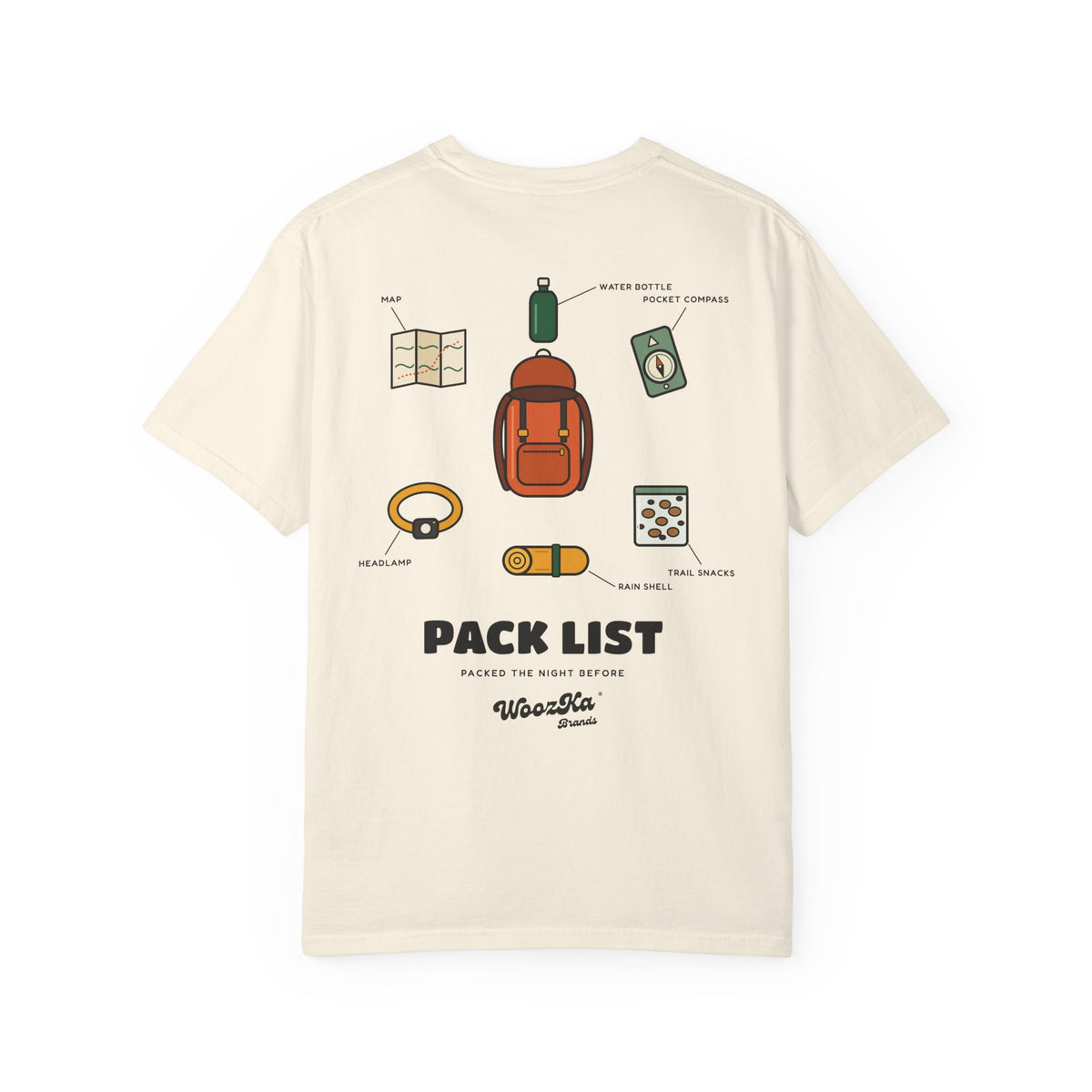 WoozKa Brands Hiking Heavyweight Tee, Backpacking Gear List Back Print