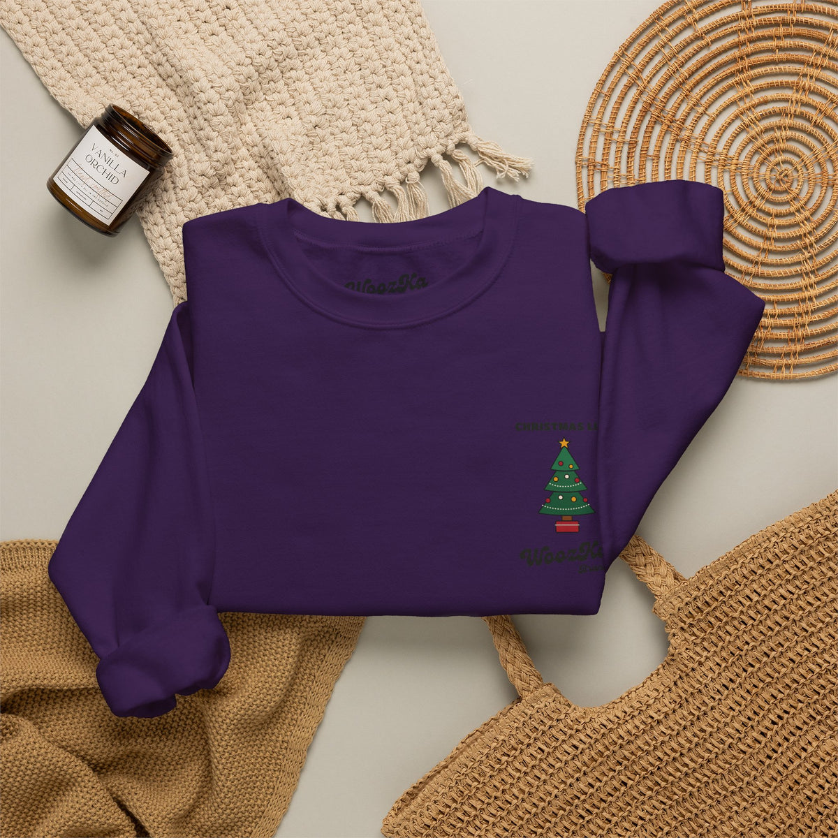 WoozKa Brands Cute Christmas Tree Sweatshirt, Holiday List Back Print