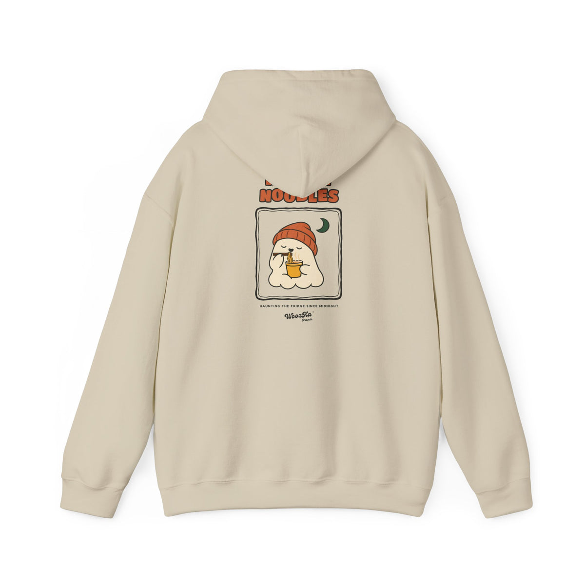 WoozKa Brands Late Night Noodles Ghost Hoodie, Front and Back Graphic