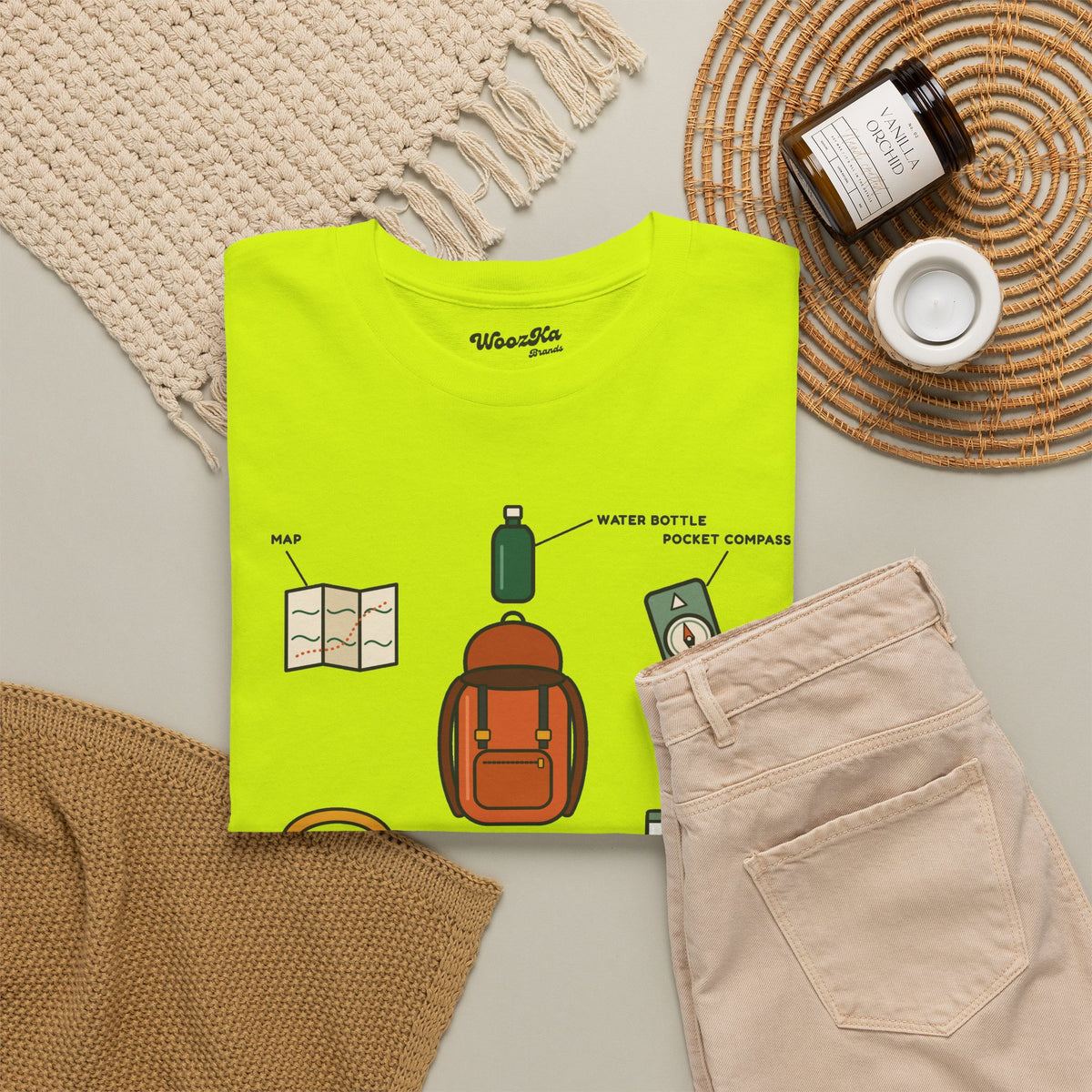 WoozKa Brands Hiking T-Shirt, Backpacking Gear List Front Print
