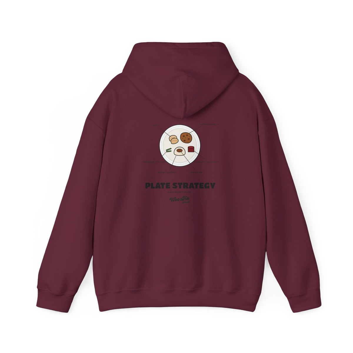WoozKa Brands Funny Thanksgiving Hoodie, Turkey Dinner Plate Back Print