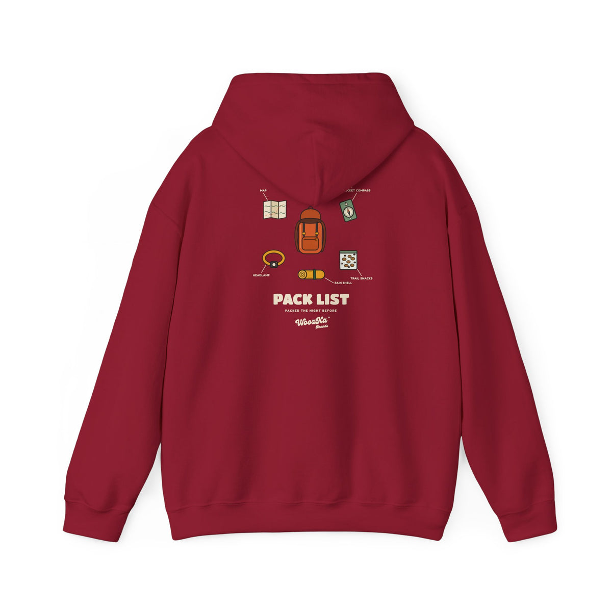 WoozKa Brands Hiking Hoodie, Backpacking Gear List Back Print