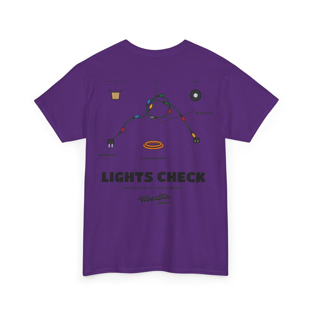 WoozKa Brands Christmas Lights T-Shirt, Funny Holiday Decorating Back Print