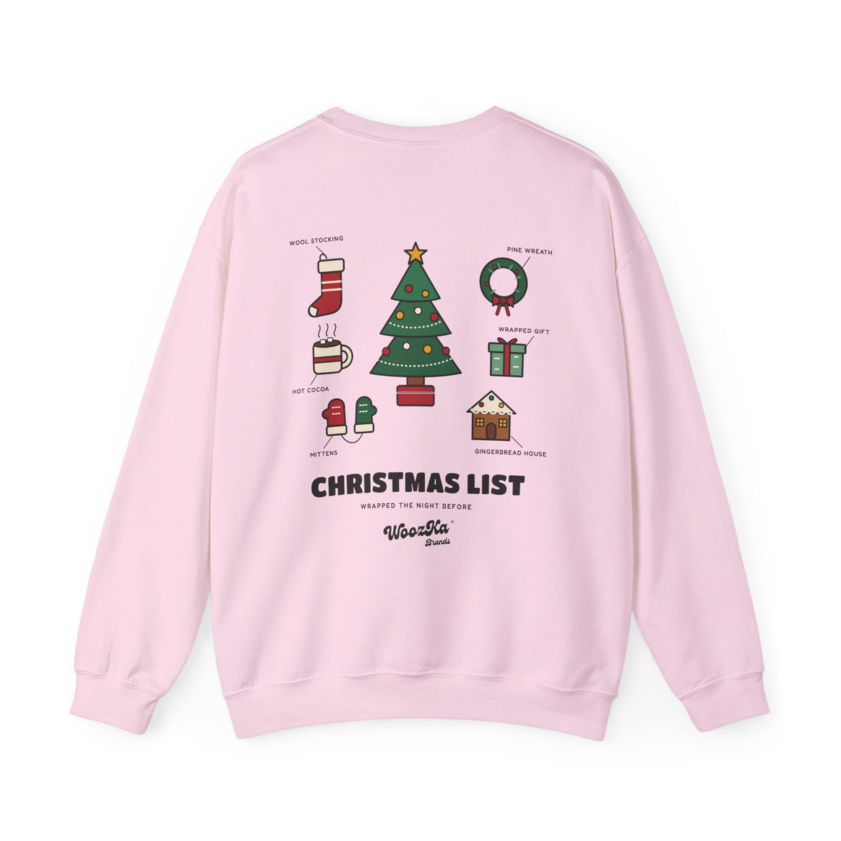 WoozKa Brands Cute Christmas Tree Sweatshirt, Holiday List Back Print