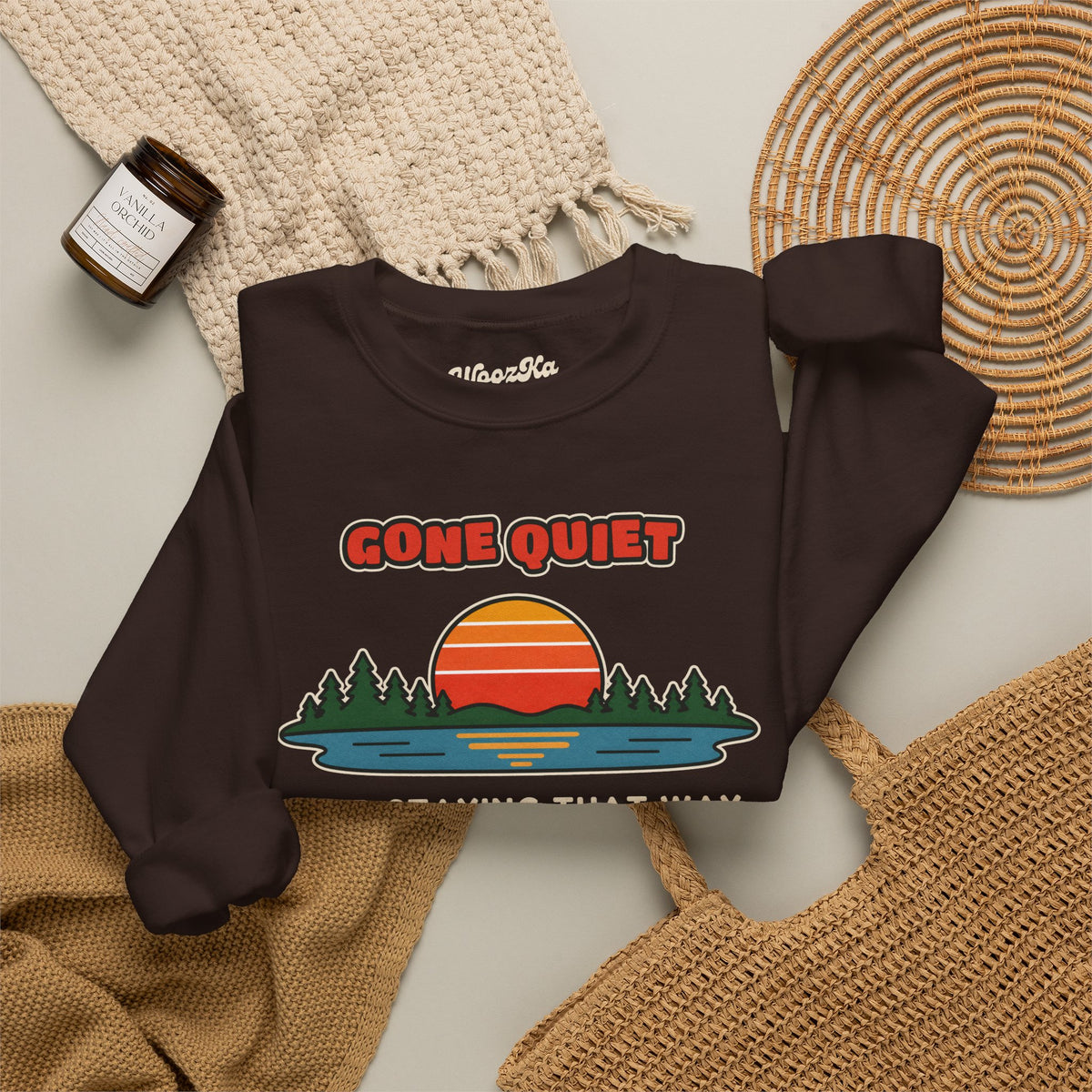WoozKa Brands Retro Sunset Lake Sweatshirt, Nature Outdoors Front Print